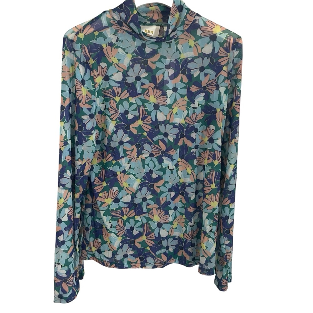 NWT Maeve Anthropologie Mesh Floral Long Sleeve Mock Neck Turtleneck - Sz Large